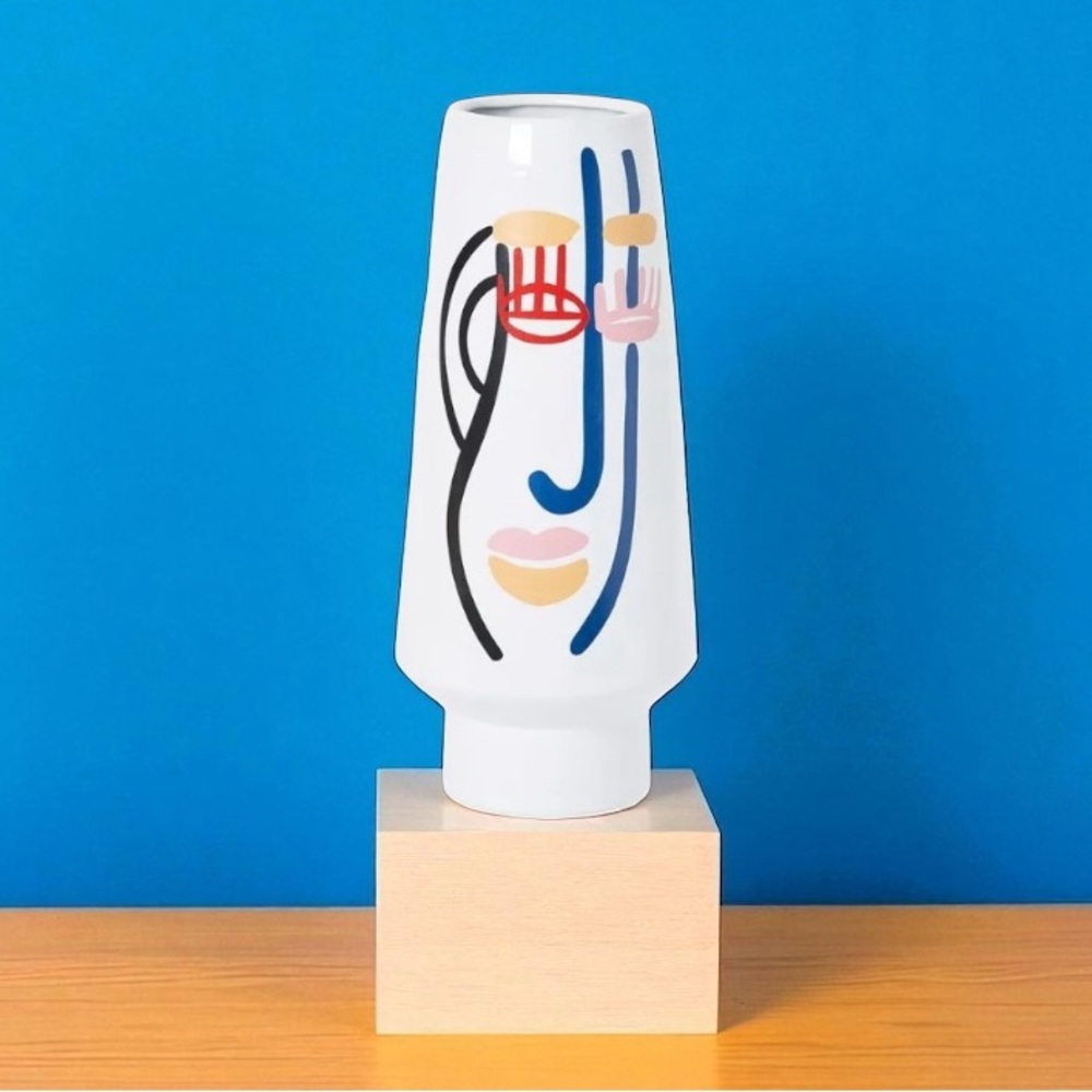 Tall Ceramic Face Vase Eye Modern Art Decor 14” Focal Centerpiece